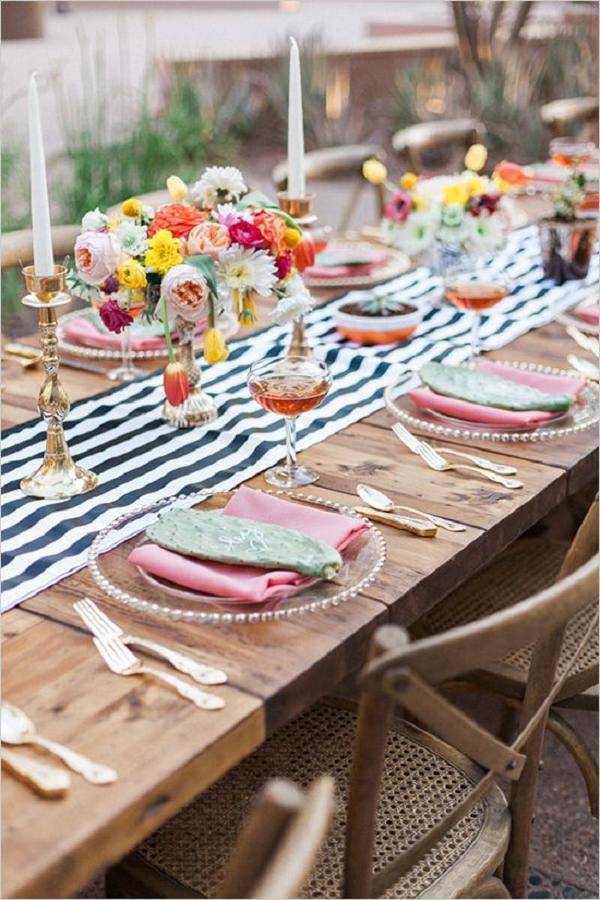 chic pink white and black reception decor