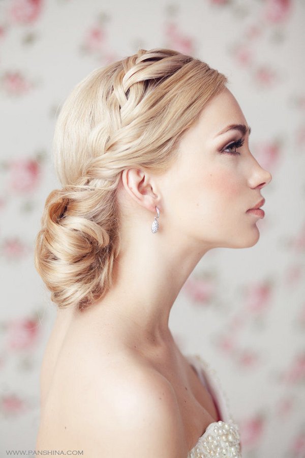 chic simple braided low wedding updo