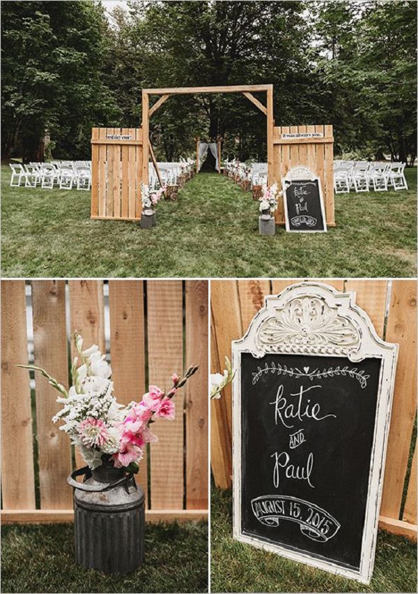 country rustic wood pallets wedding ceremony decor