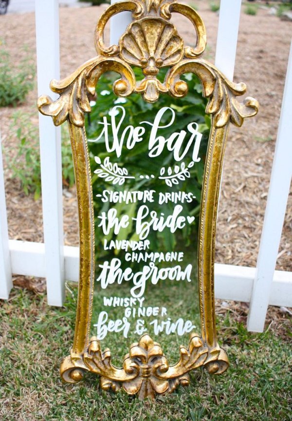 decorative bar mirror is ideal for displaying a signature cocktail at your wedding