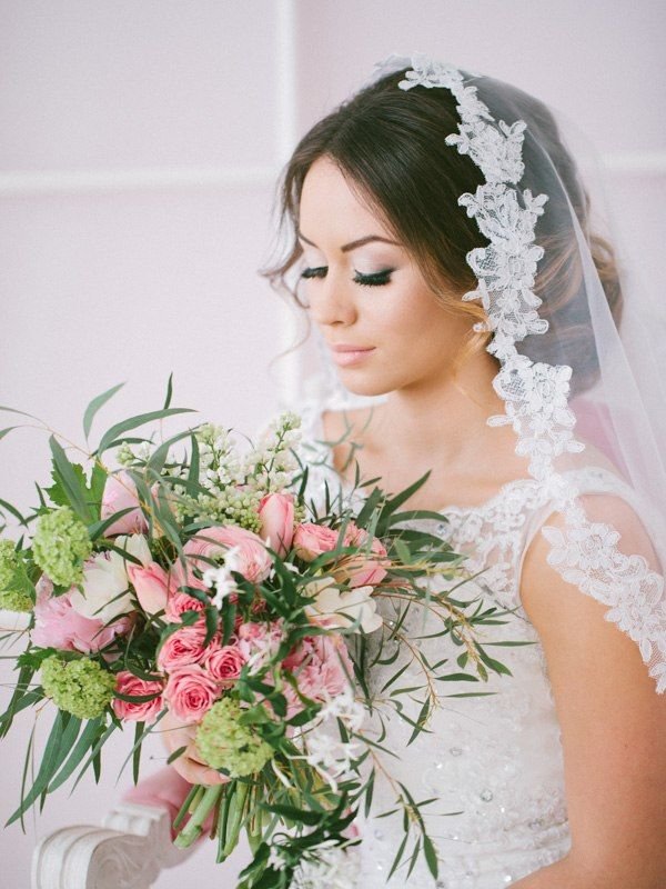 elegant wedding updo with veil