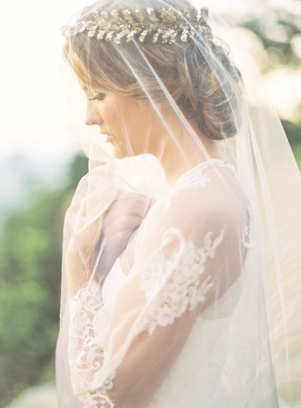 gold wedding headpiece with veil