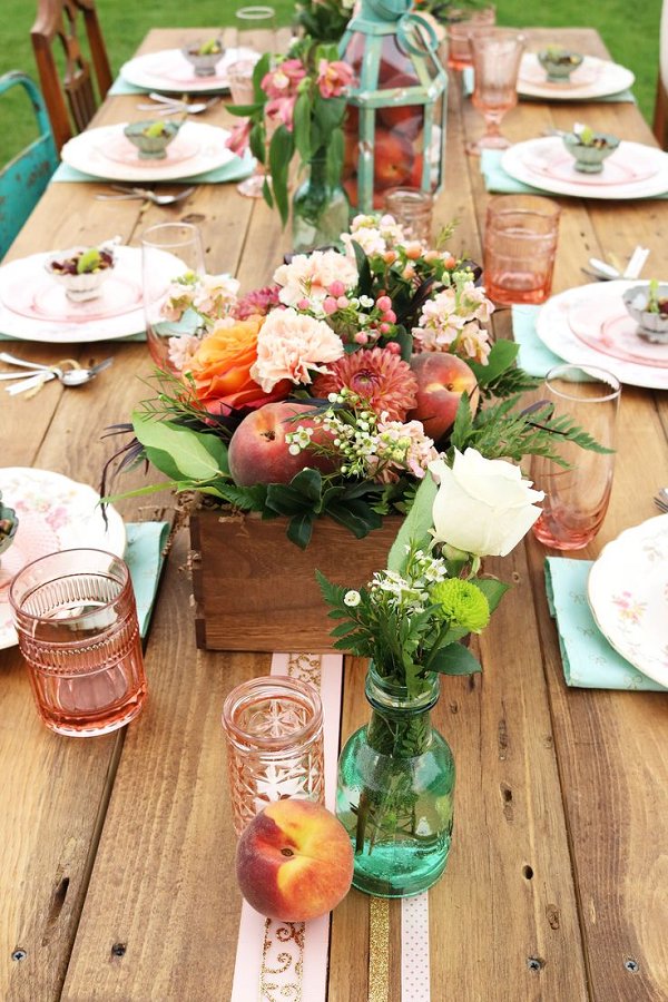 peach and flower wedding centerpiece