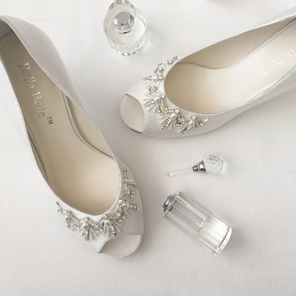 pearls and rhinestone in a signature Art Deco fan pattern wedding shoes