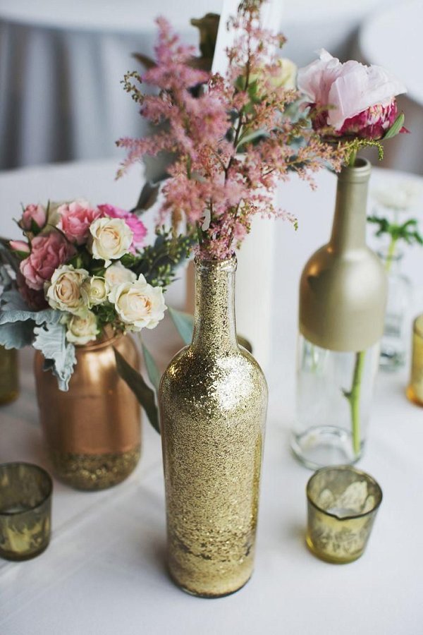 pink and gold gliter wedding centerpiece idea