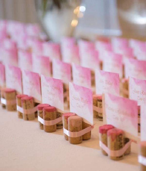 pink watercolor cork escort cards