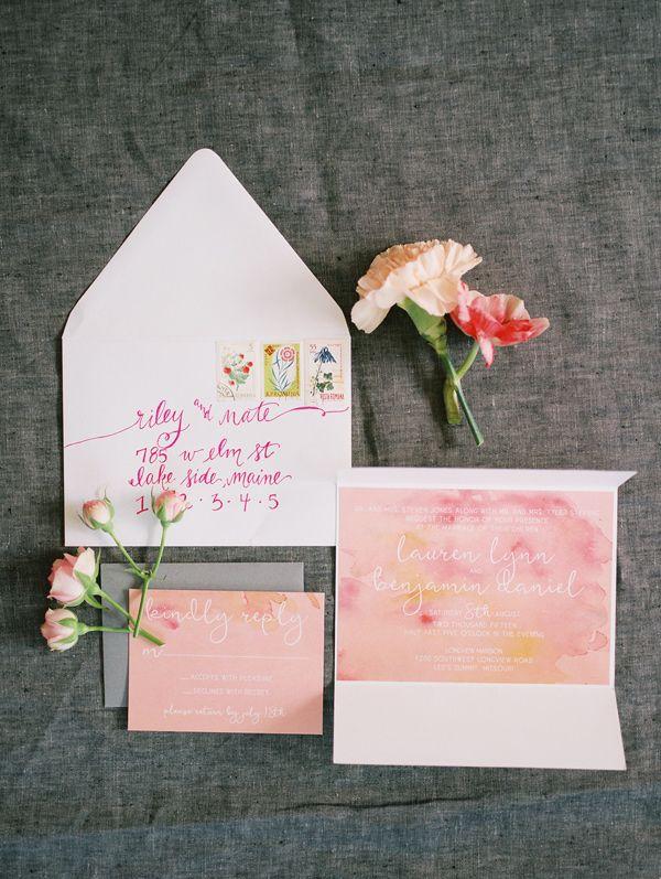 pink watercolor wedding invitation