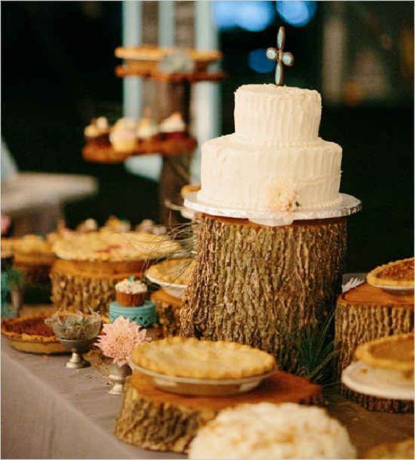 rustic country tree stump pie bar decor ideas