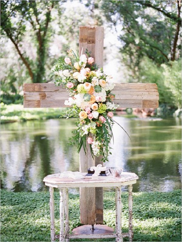 rustic cross ceremony backdrop