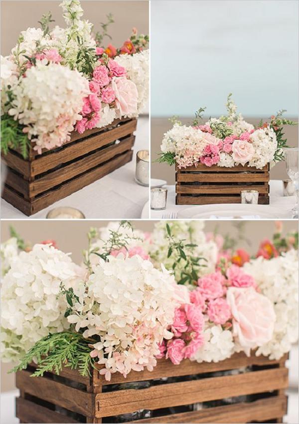 rustic diy wood box floral wedding centerpiece