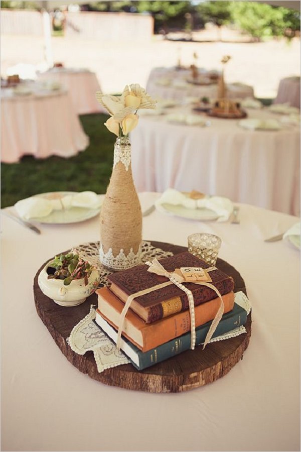 rustic vintage book wedding centerpiece