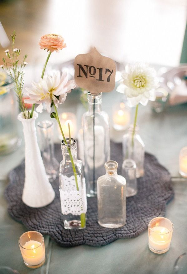 vintage bottle wedding centerpiece