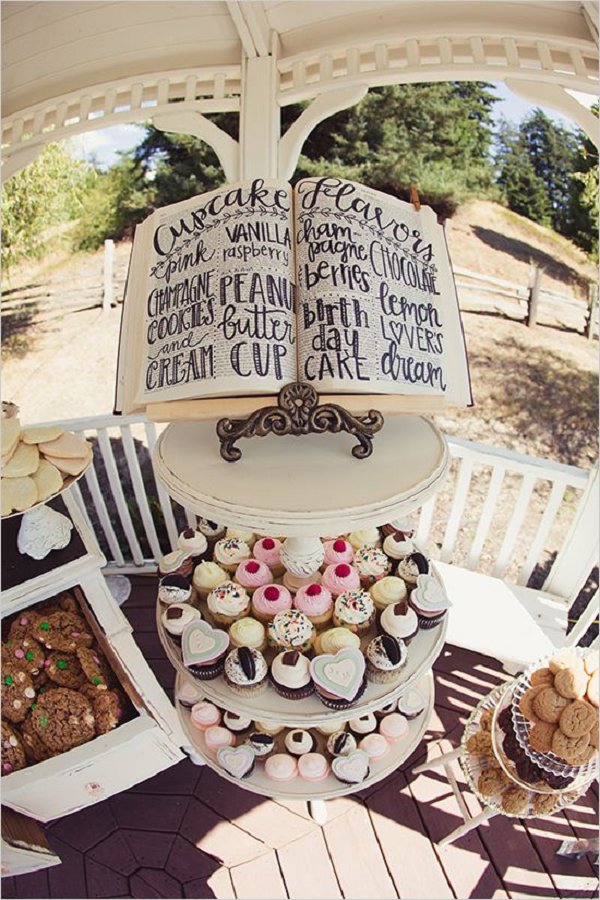 vintage chic cupcake flavor sign weddingdessert