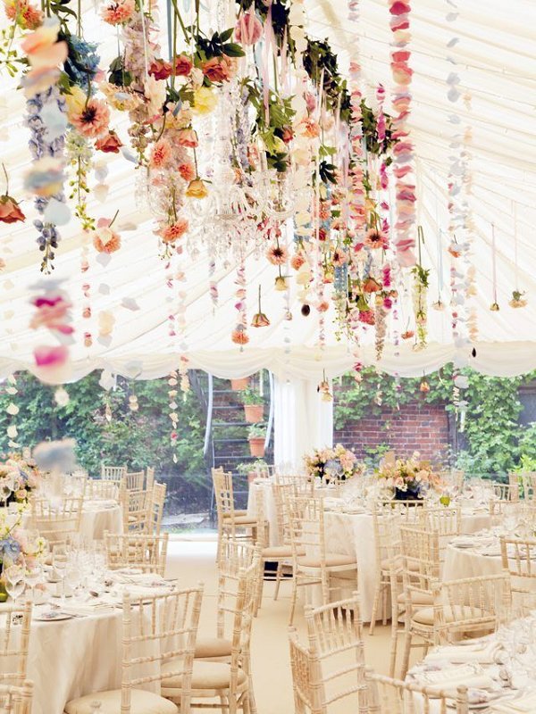 vintage chic hanging flowers wedding decor ideas