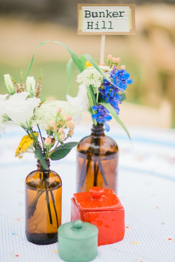 vintage colorful vase wedding centerpiece