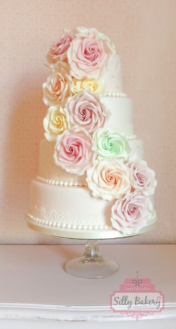 vintage wedding cake with pastel sugar flowers
