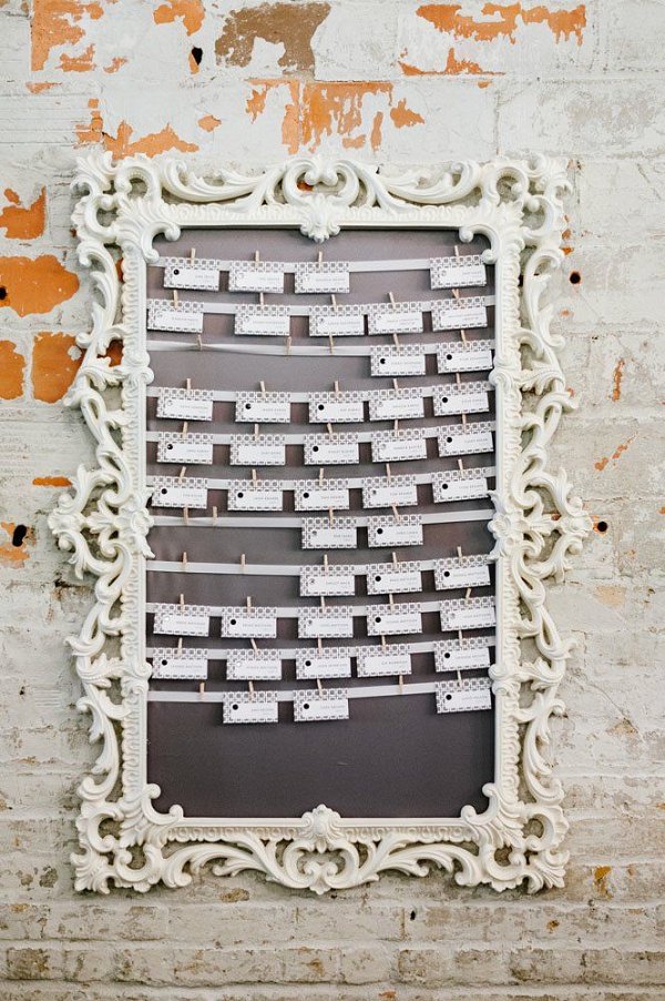 vintage white wedding reception seating chart idea