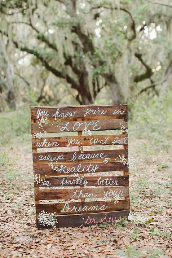 wedding quote and rustic wood pallets wedding decor