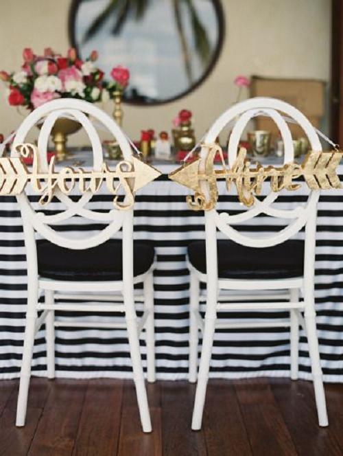 white and black wedding chair decor