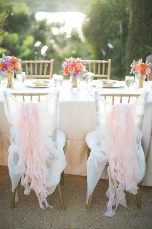 white and blush pink ruffles wedding chair