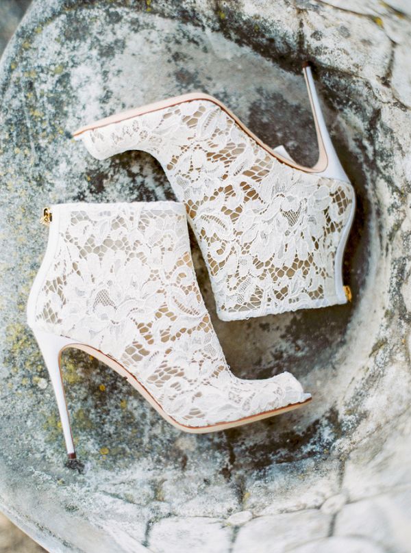 white lace wedding booties shoes