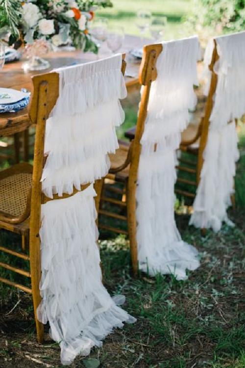 white ruffles wedding chair decor ideas
