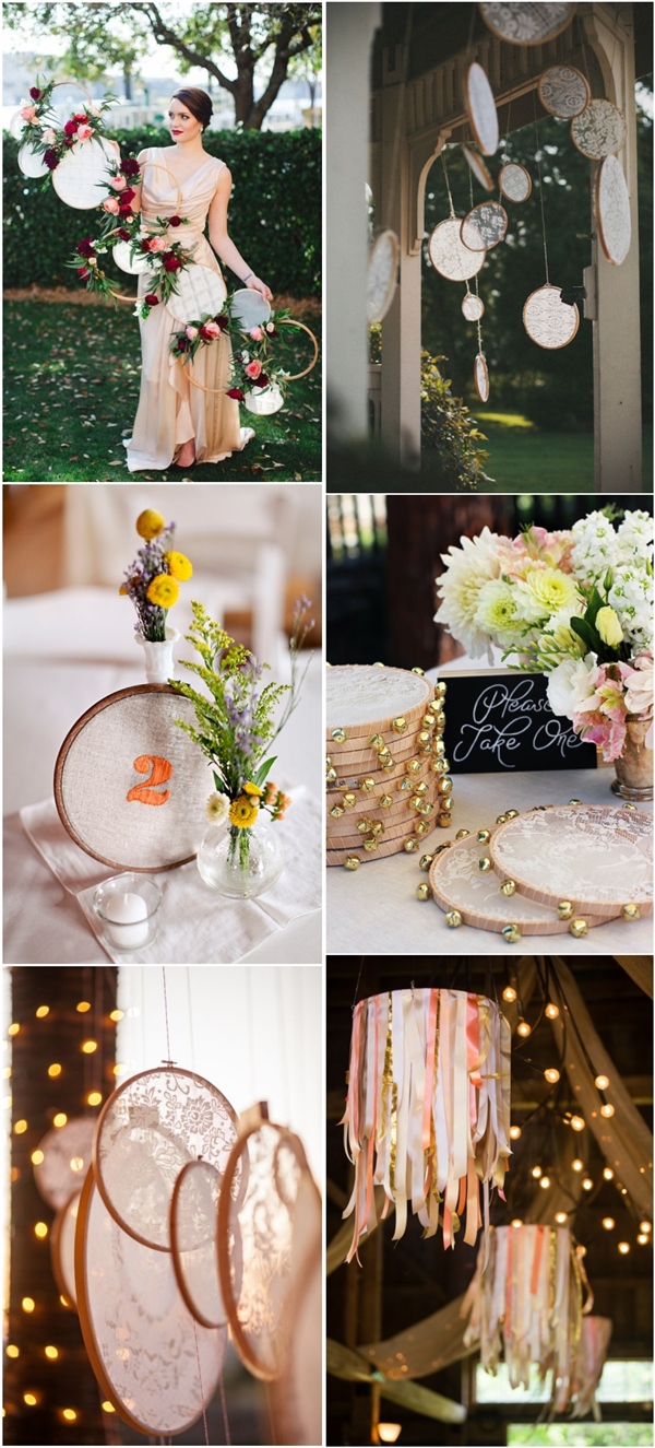 Boho wedding ideas- embroidery hoops wedding decor ideas