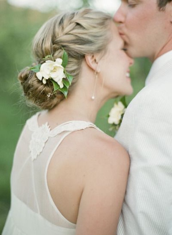 Braided bun bridal hairstyle for long hair