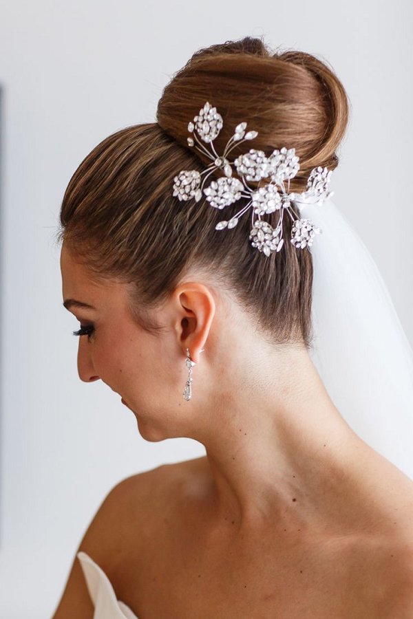 Chic and modern rhinestone pinned topknot