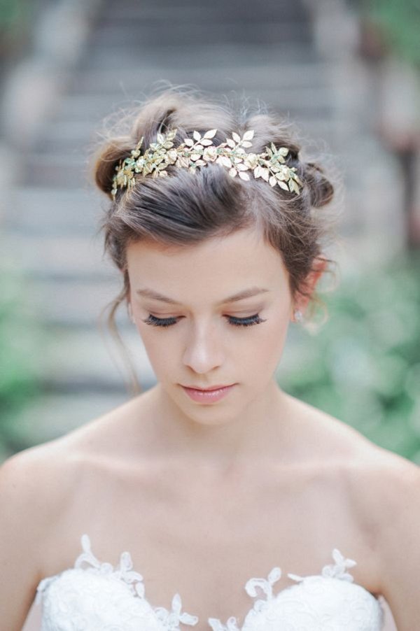Grecian-inspired wedding hairstyle with headpiece