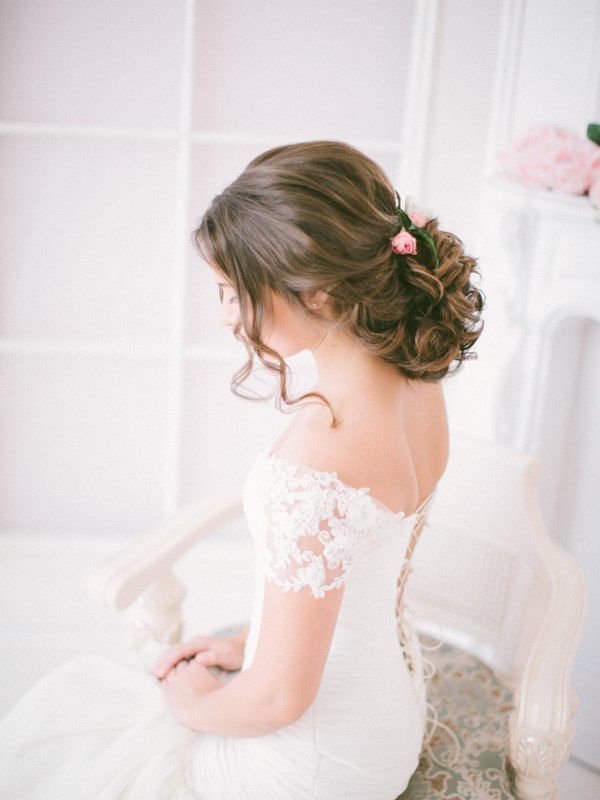 chic rustic wedding curly wedding updo