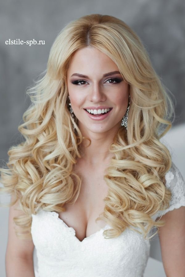 long down curly wedding hairstyle for brides