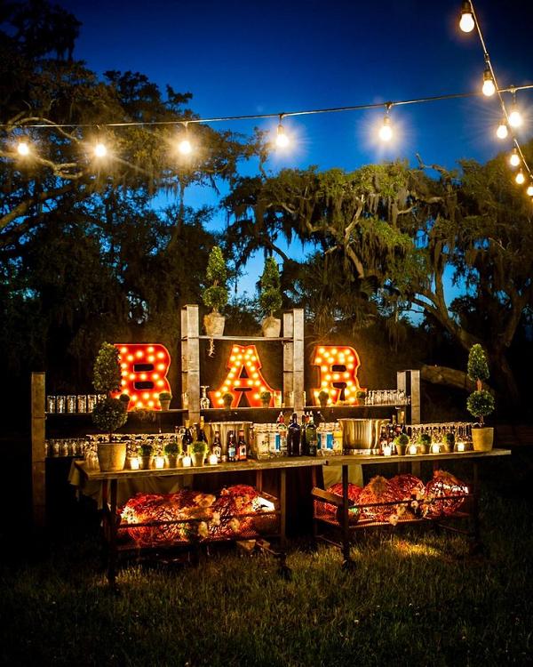 rustic backyard drink bar wedding decor