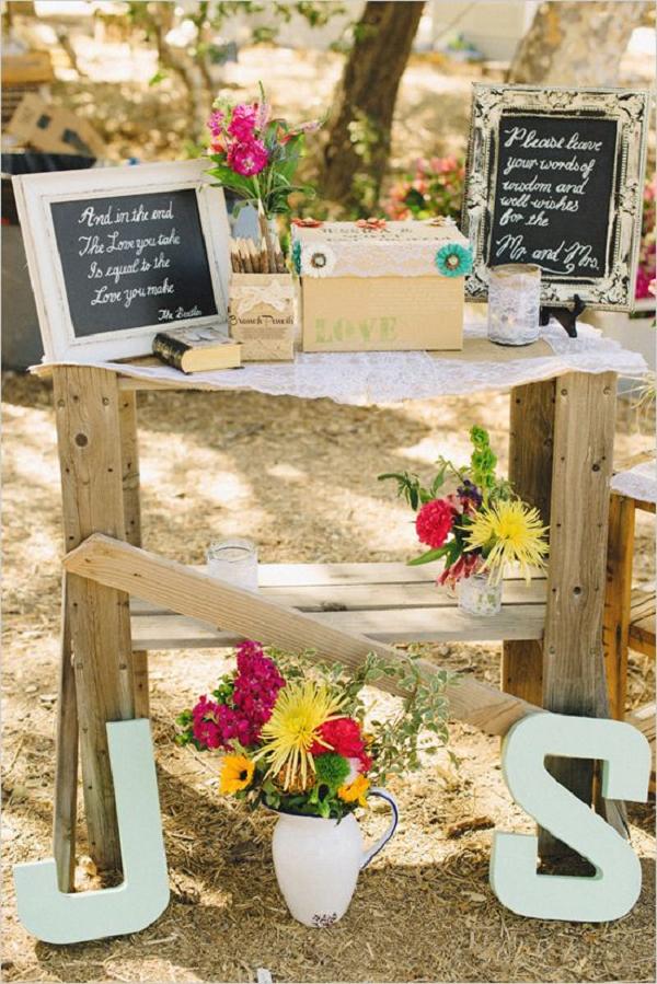 rustic backyard wedding wishes table ideas