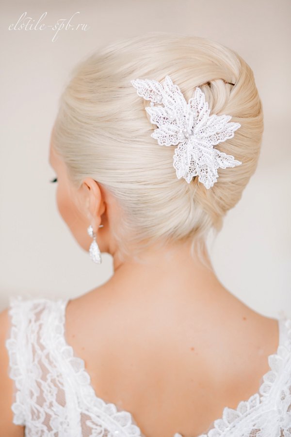 vintage wedding updo with lace hairpiece