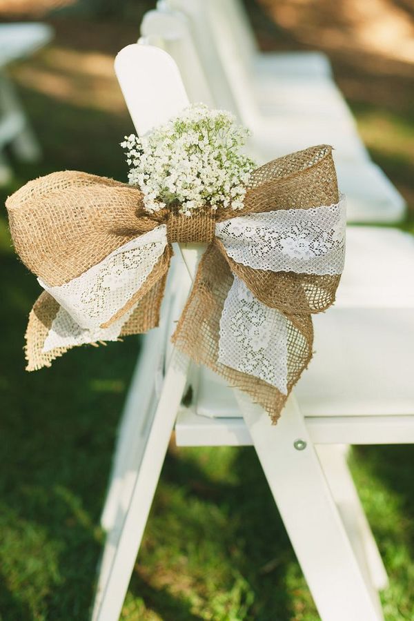 Burlap and lace bow rustic wedding aisle decor