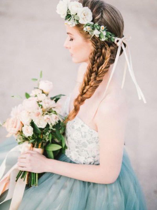Crown braid wedding hairstyle for long hair