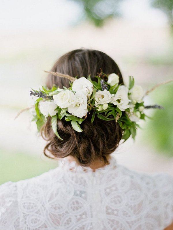 Floral-pinned wedding updo