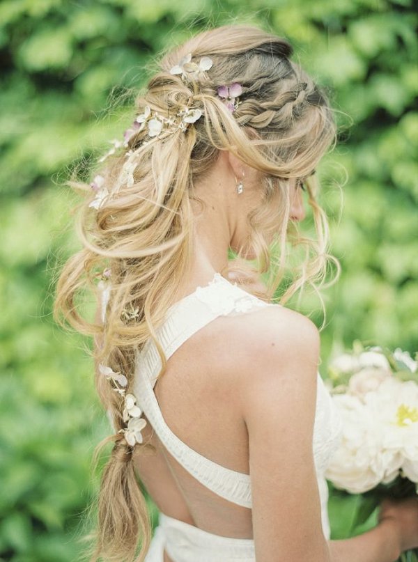 Messy, swooping braids boho wedding hairstyle