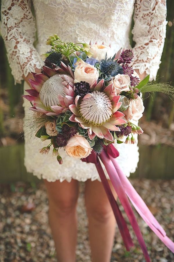 Protea Peach Juliet Astrantia Boho Wedding Bouquet