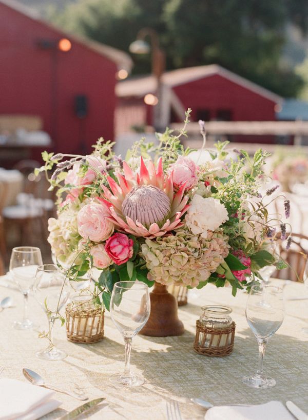 Protea and Hydrangea Wedding Centerpiece