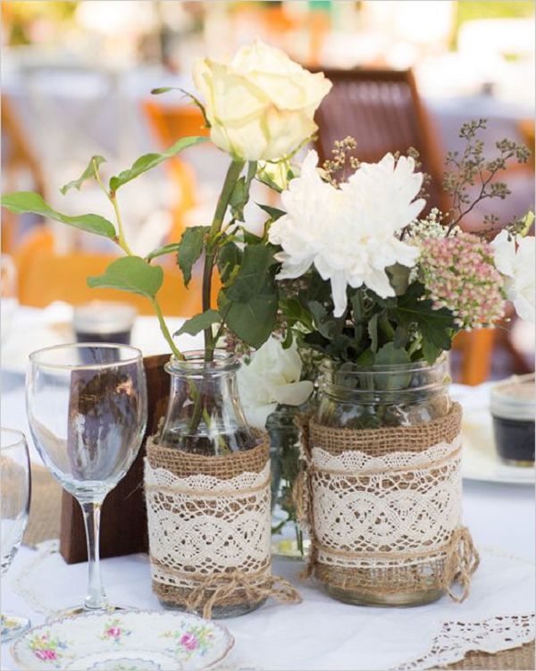 Rustic lace and burlap wedding table decor ideas