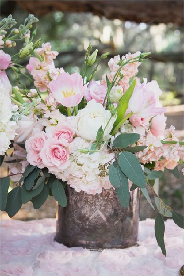 baby pink and white floral wedding centerpiece