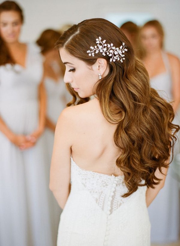 long wavy curly down wedding hairstyle with hairpiece