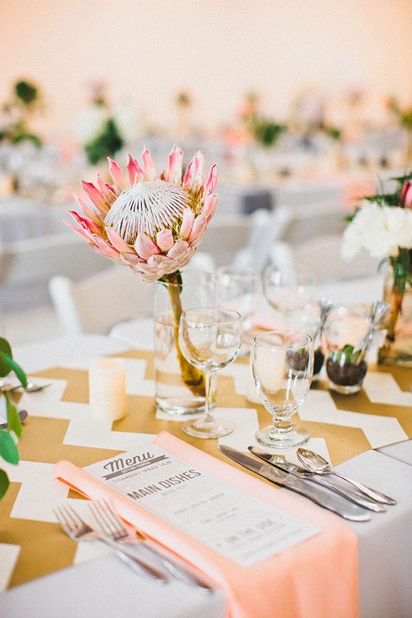 peach and gold table decor