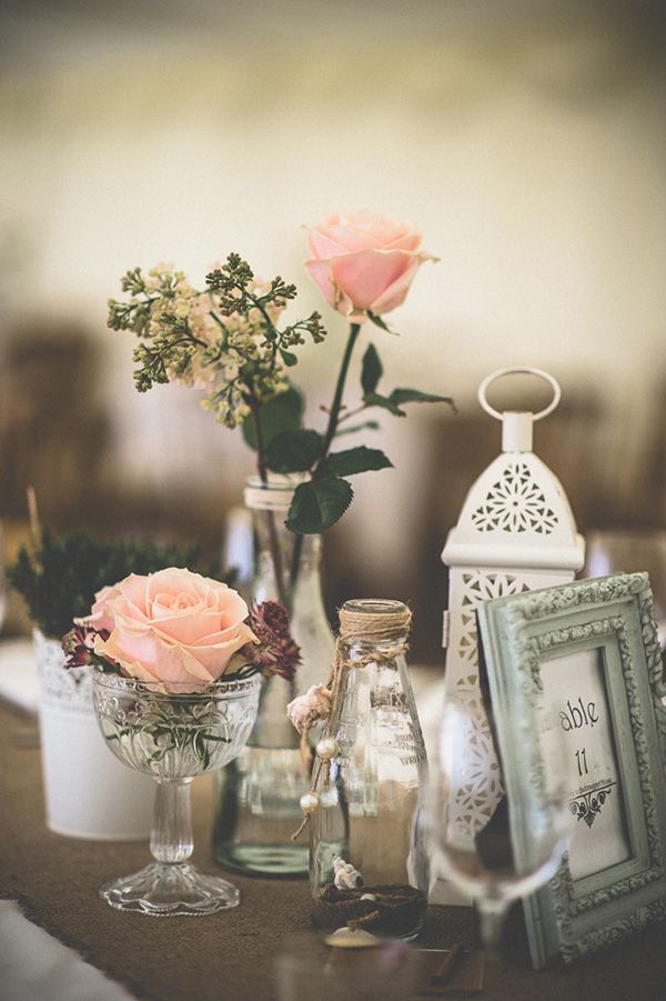 peach and pink table wedding centrepiec