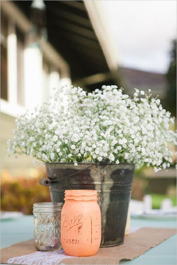 40 Rustic Country Buckets / Tubs Wedding Ideas 3 rustic babys breath wedding centerpiece