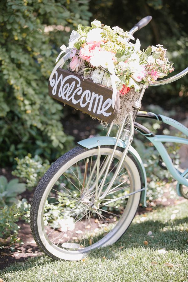 rustic bike decor for garden wedding