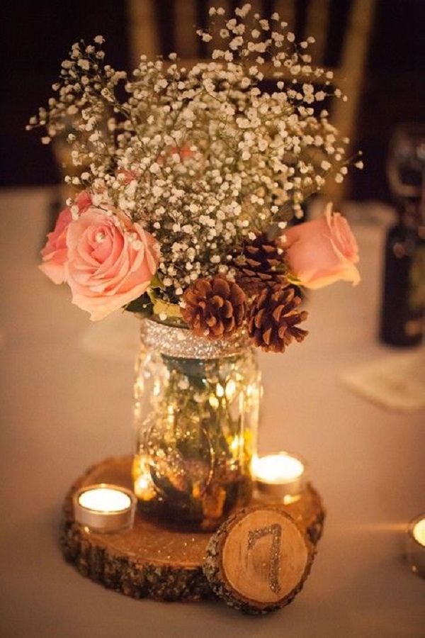 25 Budget-friendly Rustic Winter Pinecone Wedding Ideas 23 rustic winter wedding centerpiece