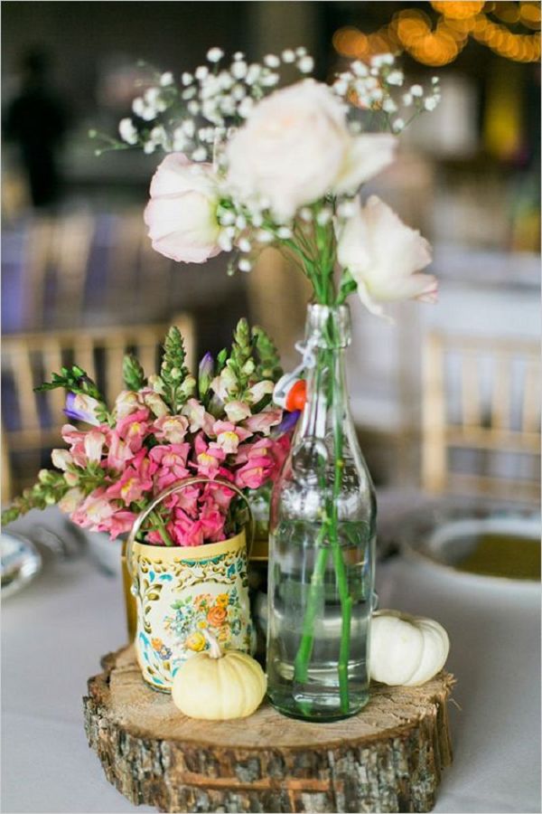 unique rustic vintage tin-can wedding table centerpiece